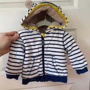 Baby Boden 3-6 months Striped Zip Up Hoodie Teddy Bear Ears